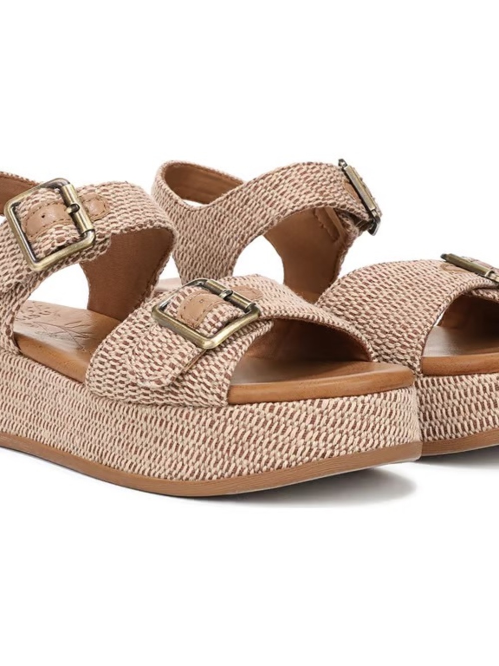 Vegan buckle platform sandals in magical tan/size 9